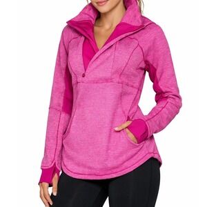Lululemon Base Runner 1/2 Zip Pullover 10 Raspberry Piqué Pink Rulu Thumbholes